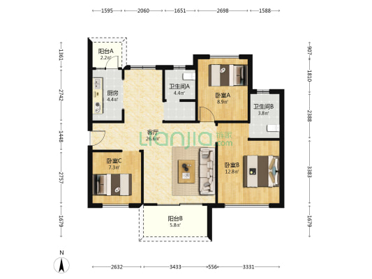 诚卓和悦府 3室1厅2卫 105平方