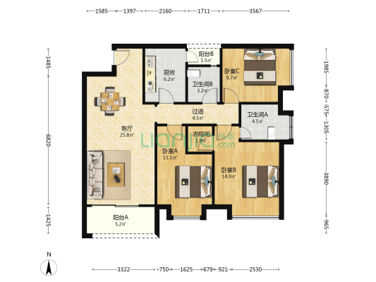 玖玥 3室1厅2卫 115平方
