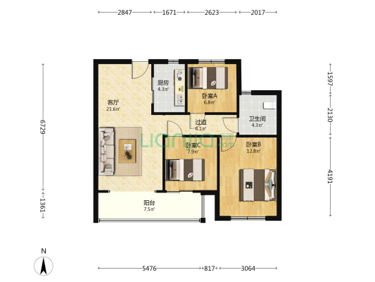 宋都如意云境 3室1厅1卫 89平方