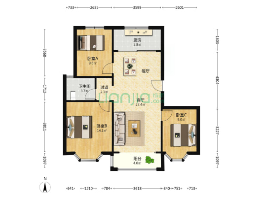 建投·棠语海 3室1厅1卫 104平方