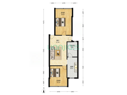 石油宿舍 2室1厅1卫 77平方