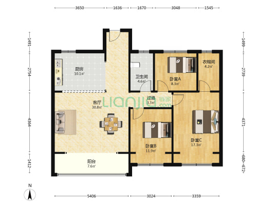 鑫相河畔雅苑 3室1厅1卫 127平方