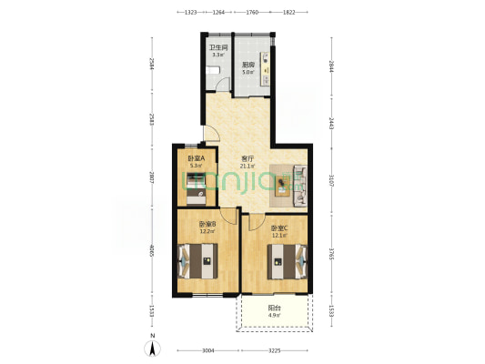 佳居苑 3室1厅1卫 76平方