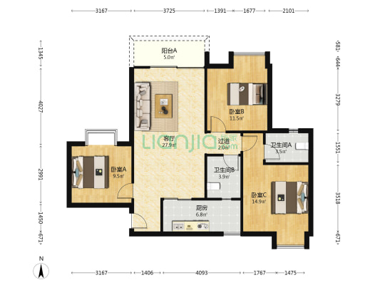 天府鹤林西区 3室1厅2卫 112平方