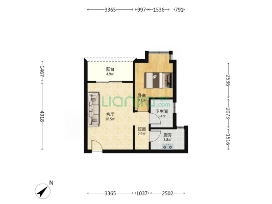 万圣家园F区 1室1厅1卫 53平方