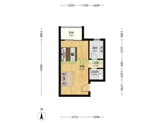 银轩铭誉 1室0厅1卫 45平方
