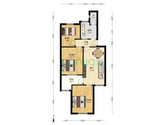 高坪 3室1厅1卫 79平方