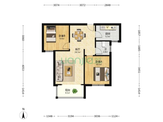 惟泽园 2室1厅1卫 80平方