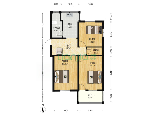 湖东路87号 3室1厅1卫 79平方