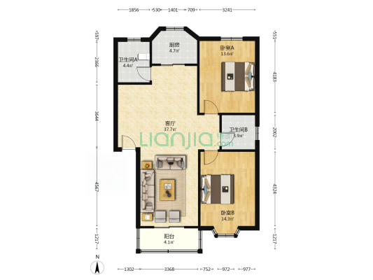 吴中苑小区 2室1厅2卫 101平方