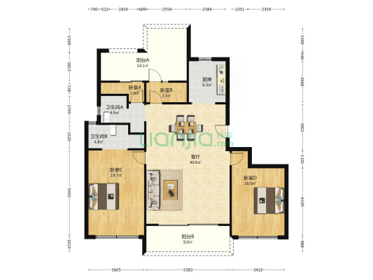 兰溪书院 4室1厅2卫 155平方