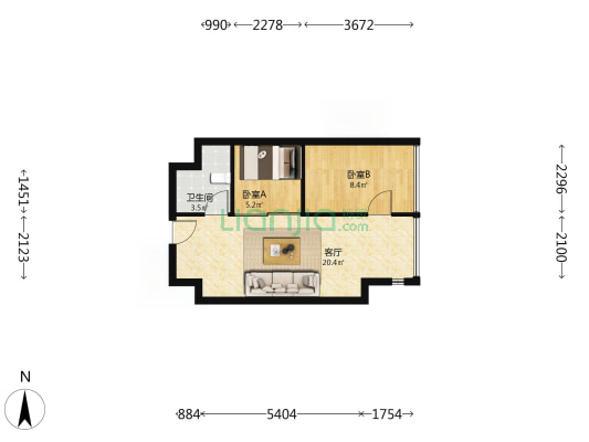 万科朝东向两居室.采光好.税费低-户型图