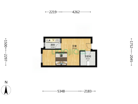 鸿坤新维港 1室1厅 西-户型图