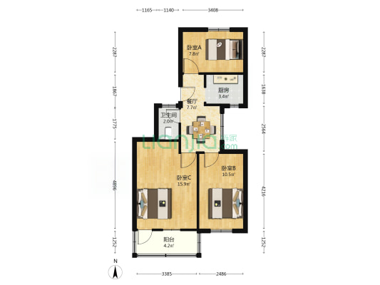 葑红百货宿舍 3室1厅1卫 62平方