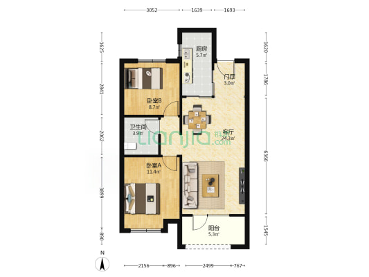 保利城和欣景苑 2室1厅1卫 83平方