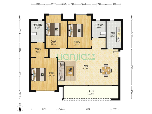 招商依山樾 3室1厅2卫 127平方