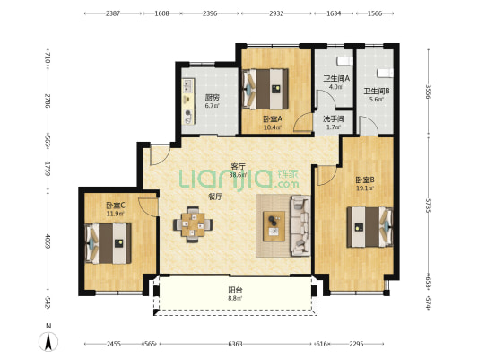 泊印澜庭 3室1厅3卫 133平方
