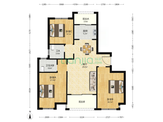 胜法佳苑 3室1厅2卫 120平方