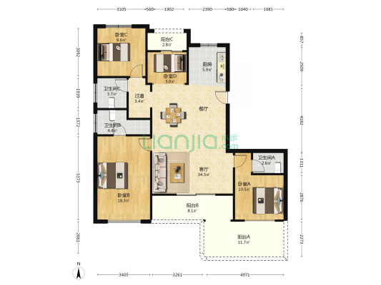 保利云谷天汇 4室1厅3卫 143平方