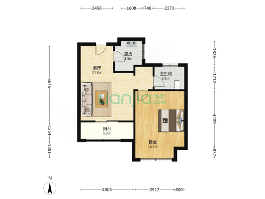 兴南华庭西区 1室1厅1卫 74平方