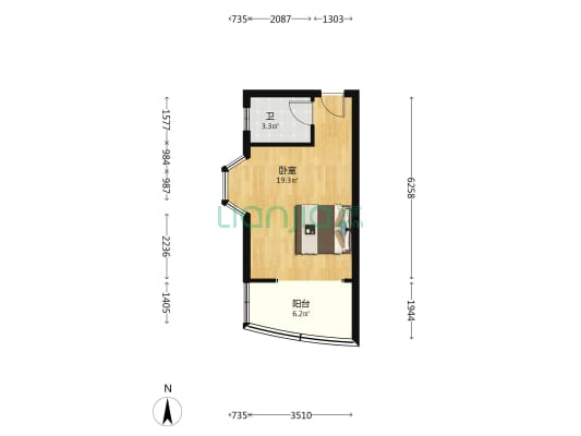 景江东方大厦 1室0厅1卫 42平方