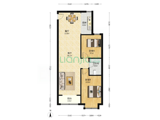 天鸿世家 2室2厅1卫 103平方