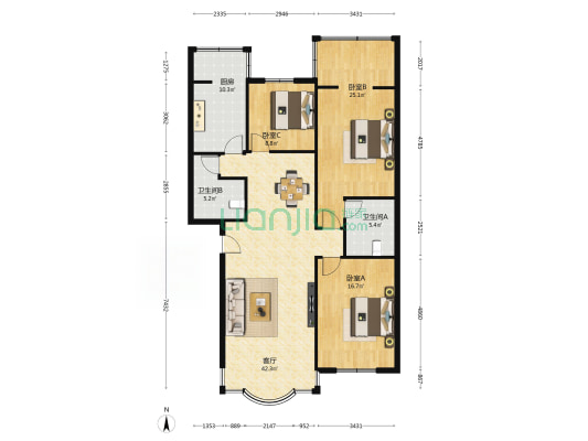 锦里东路48号 3室1厅2卫 90平方