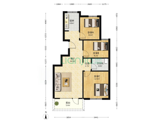 水发润城 3室1厅1卫 147平方