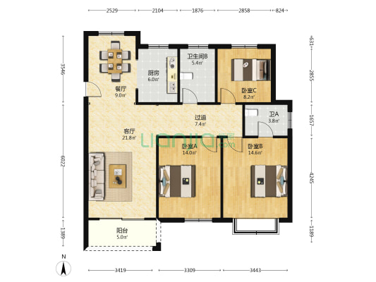 临江景苑 3室2厅2卫 132平方