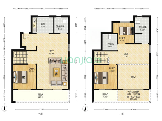 岭尚桃源 3室1厅3卫 170平方