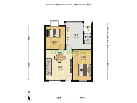 富丽家园百佳楼 2室1厅1卫 63平方