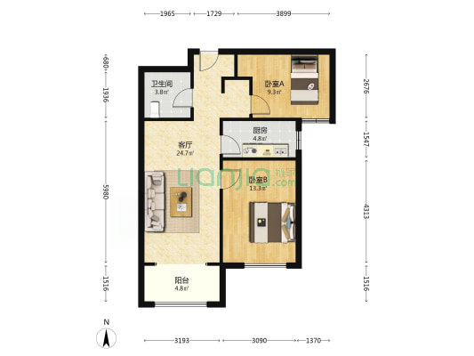 低楼层 无遮挡 毛坯 满五 东户 出入小区方便-户型图