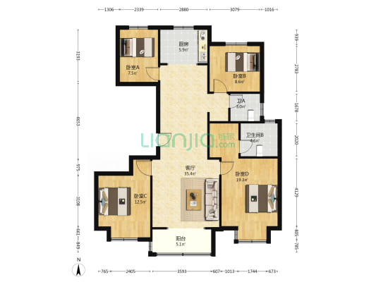风和雅苑 4室1厅2卫 138平方