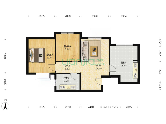慈水园一区 2室1厅1卫 90平方