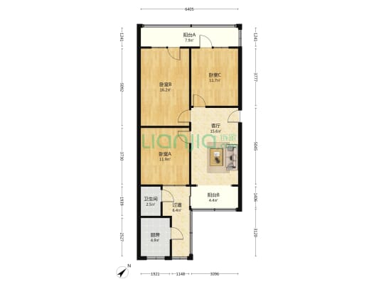 万春路82号 3室1厅1卫 86平方