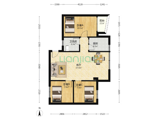 大同路(荔湾) 3室1厅1卫 83平方