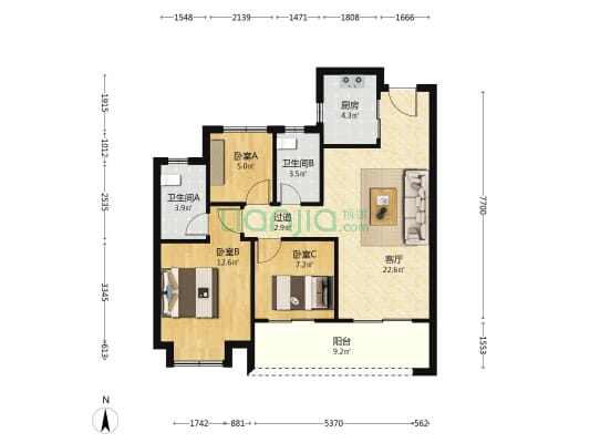 慧澜学府 3室1厅2卫 95平方