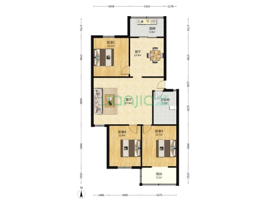 富华小区 3室2厅1卫 115平方