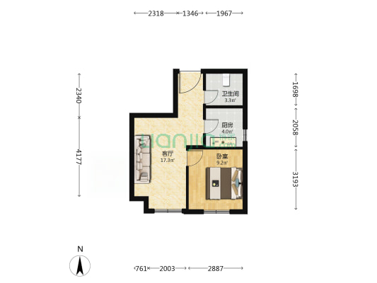 晏河湾家园四区 1室1厅1卫 54平方