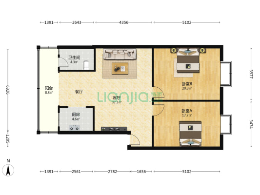 城南苑 2室1厅1卫 109平方