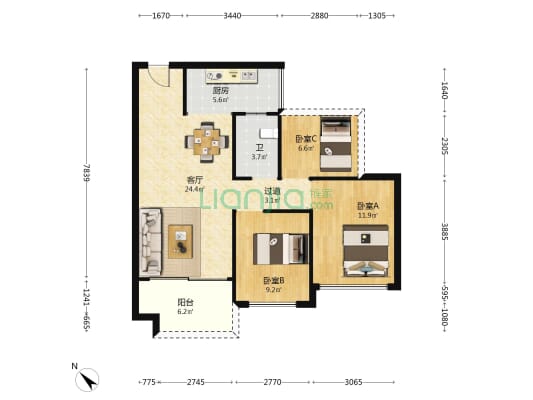 富川瑞家园 3室1厅1卫 82平方