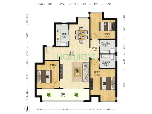 绿梦隆和青岚书院 3室1厅2卫 110平方