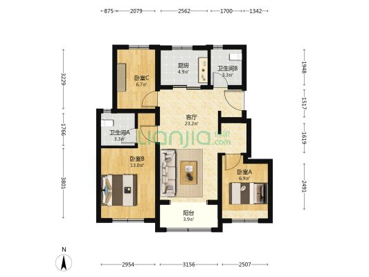 北京城建·星誉BEIJING 3室1厅2卫 87平方