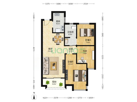 新力大境天城2期 3室1厅1卫 89平方