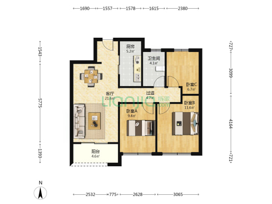 中信·云上都会 3室1厅1卫 90平方