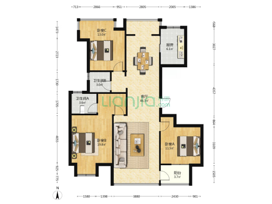 天成和邦苑 3室1厅2卫 132平方