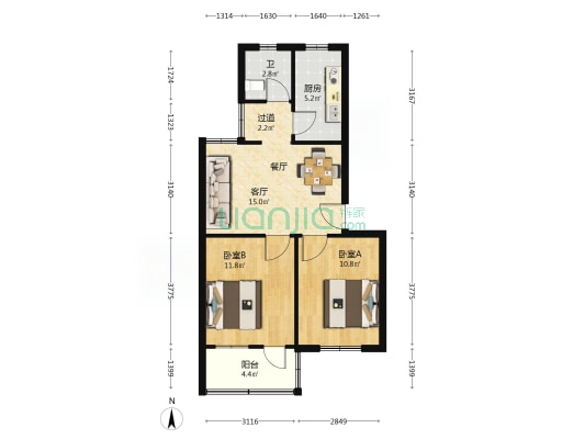 赵口家属院 2室1厅1卫 63平方