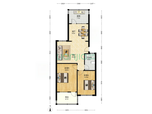 千佛山东路39号 2室2厅1卫 95平方