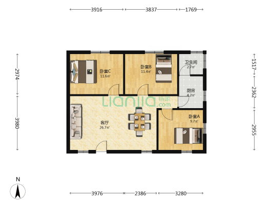 京溪路 3室1厅1卫 87平方