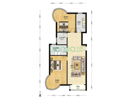凯旋门 中高楼层 大三居 南北通透-户型图